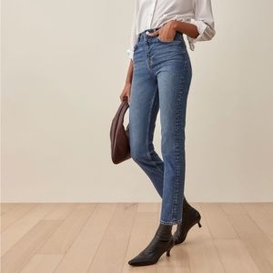 Reformation Dark Wash Blue Denim Straight Leg Jeans